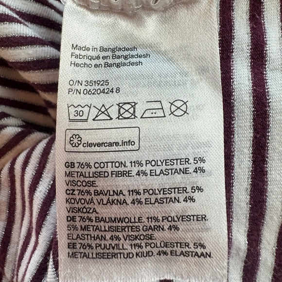 H&M Basics Organic Cotton Girls Burgundy Striped Long Sleeve Tee Shirt 2-4 Y - Picture 6 of 6